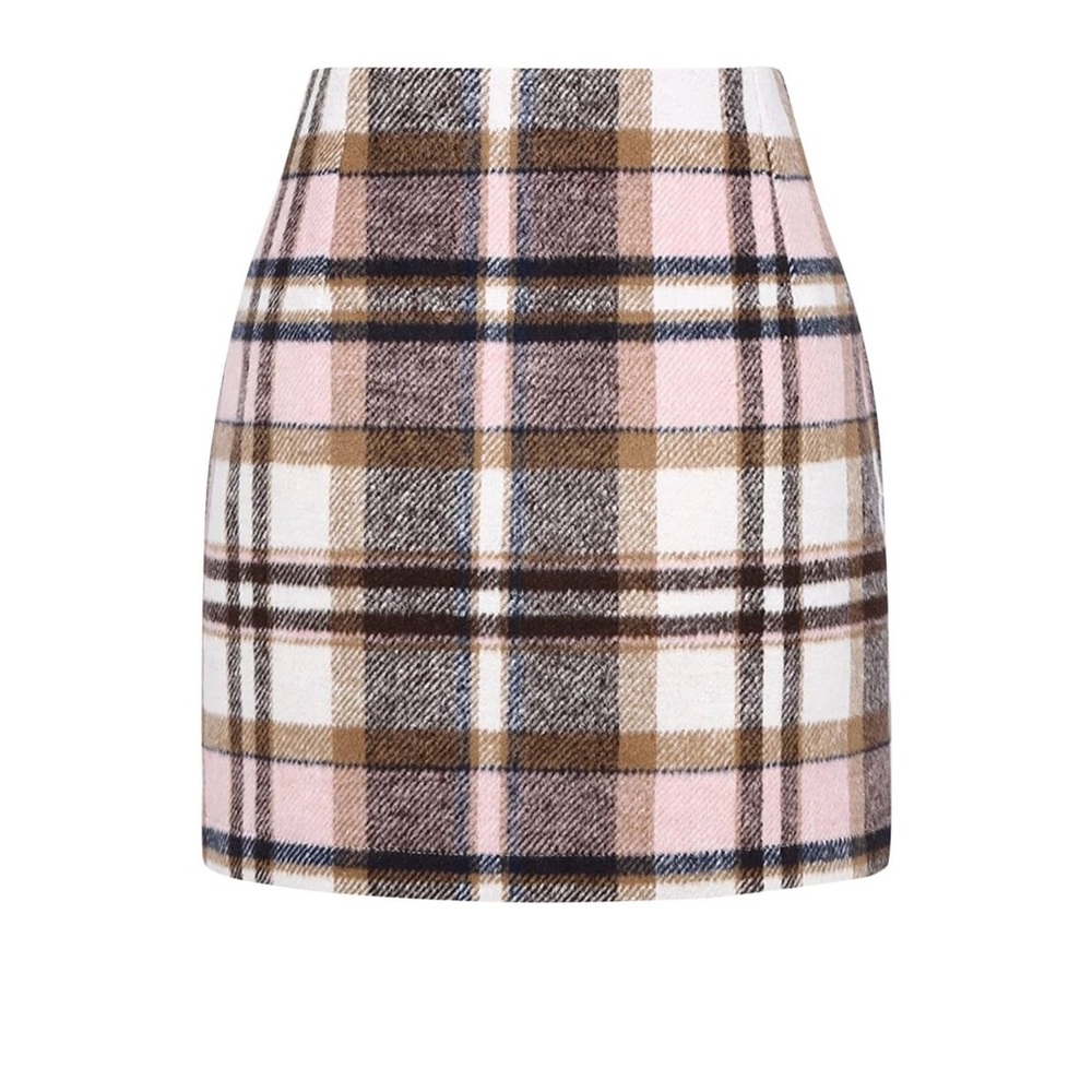 Womens High Waist Plaid Wool Skirt